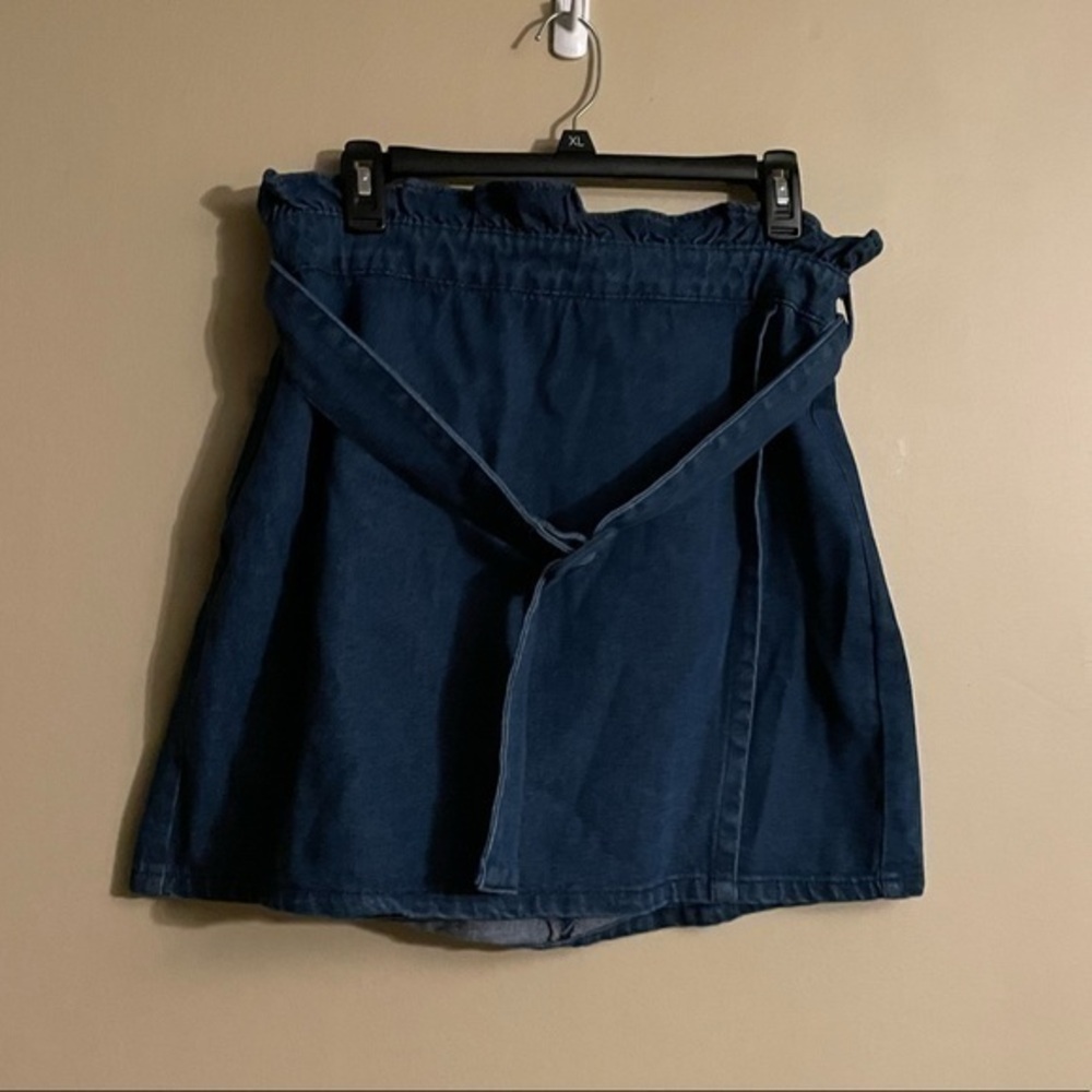 ASOS Paper bag waist Denim Belted Mini Skirt Size 12